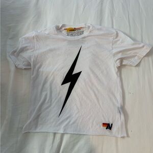 Aviator Nation White Tee with Black Lightning Bolt